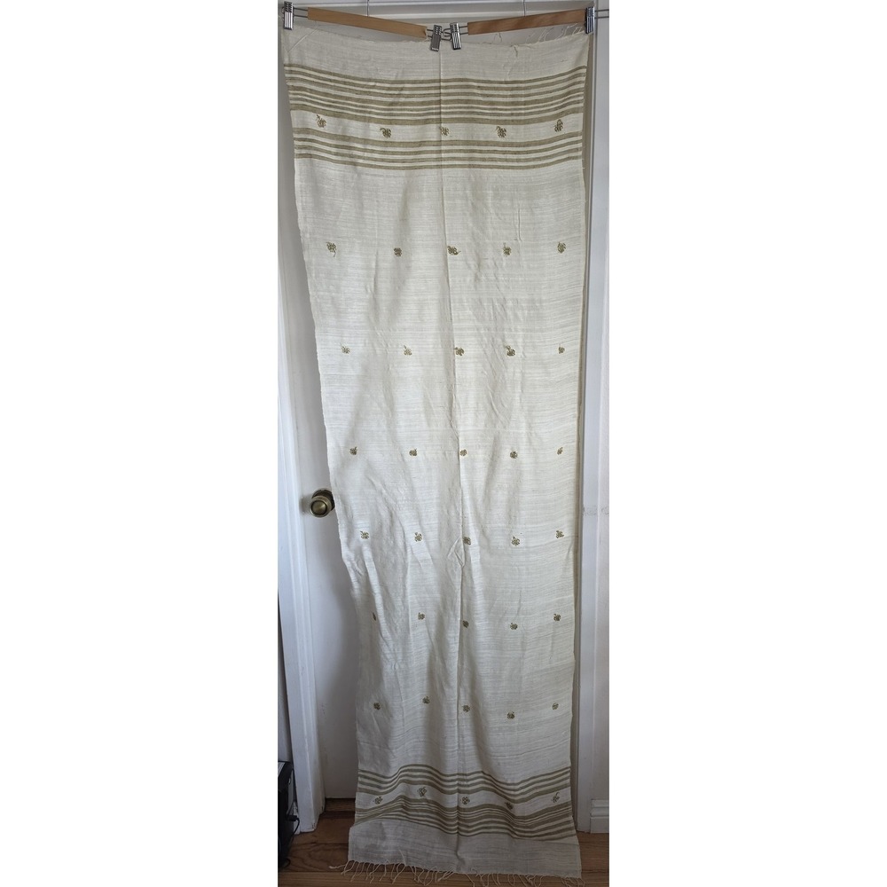 Tribes India Stole White Tan Unisex Wrap Shawl Scarf Boho Bohemian Neck - Picture 1 of 6